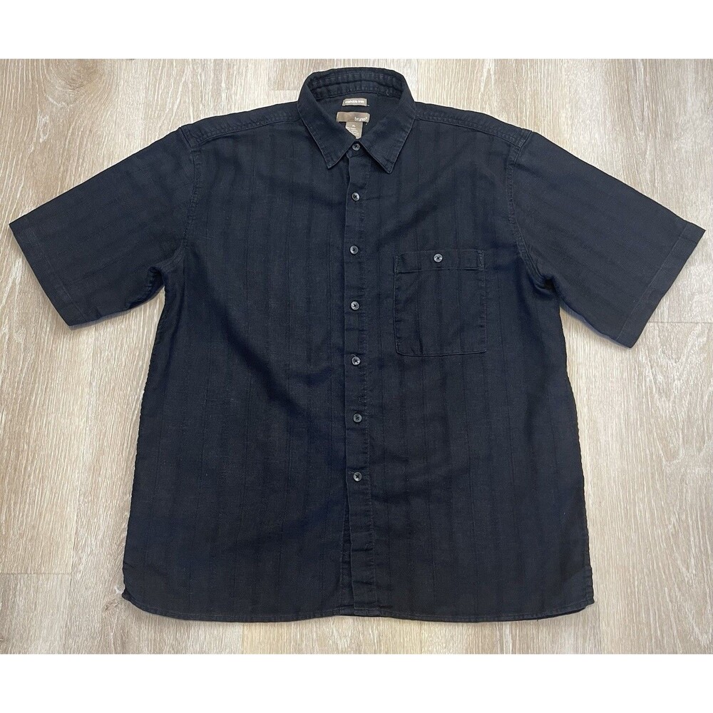 Bruno Linen Blend Shirt Men's XL BlackbButton Up Short Sleeve Washable